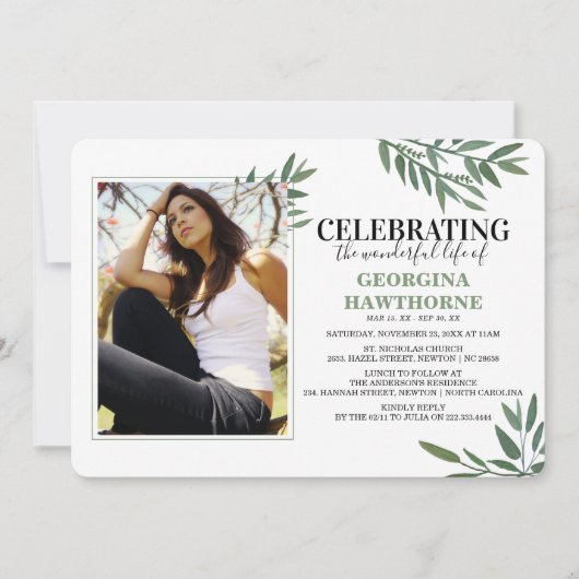 Botanische Waterverf Memorial Fotouitnodiging Kaart (Voorkant)