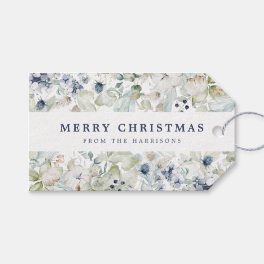 Botanische Waterverf met elegante kerst Cadeaulabel (Voorkant (Horizontaal))
