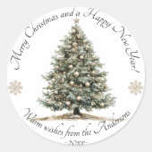 Botanische Waterverf met elegante kerst Ronde Sticker (Voorkant)