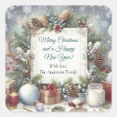 Botanische Waterverf met elegante kerst Vierkante Sticker (Voorkant)