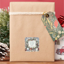 Botanische Waterverf met elegante kerst Vierkante Sticker