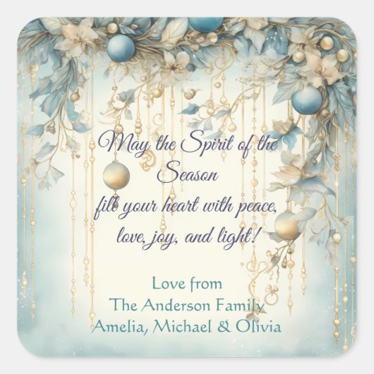 Botanische Waterverf met elegante kerst Vierkante Sticker (Voorkant)