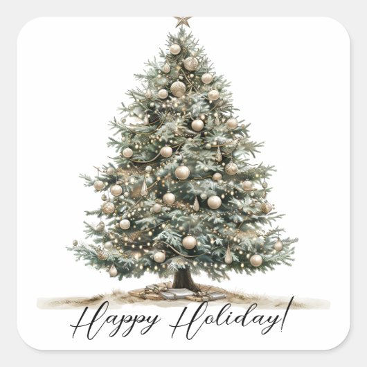 Botanische Waterverf met elegante kerst Vierkante Sticker (Voorkant)