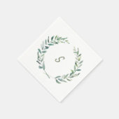 Botanische waterverf olijfbladeren monogram servet (Hoek)