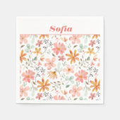 Botanische waterverf op maat roze wit servet (Voorkant)