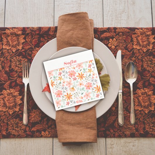 Botanische waterverf op maat roze wit servet