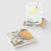 Botanische Waterverf | Oranje en grijs Stenen Onderzetter (Zijkant)