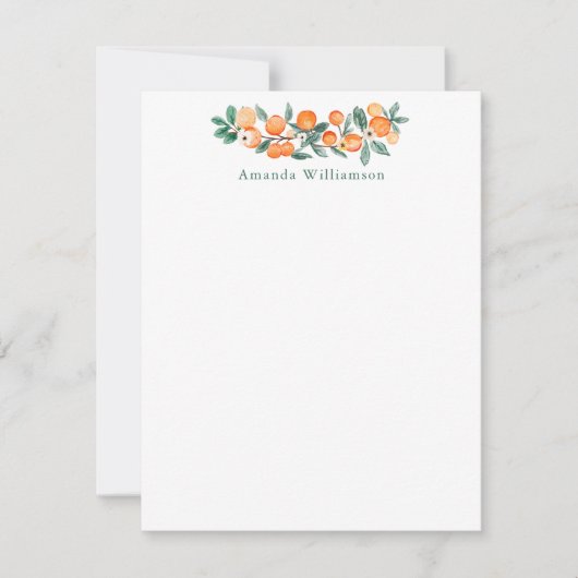 Botanische Waterverf Oranje Persoonlijk banketbakk Notitiekaartje (Voorkant)