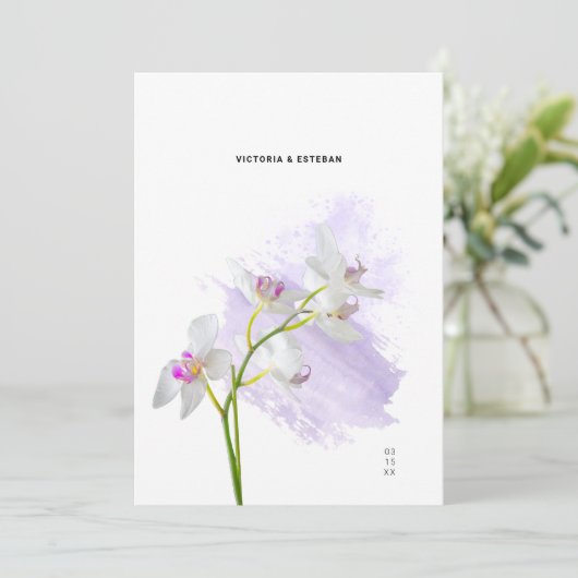 Botanische Waterverf Orchidee bruiloft uitnodiging (Staand voorkant)