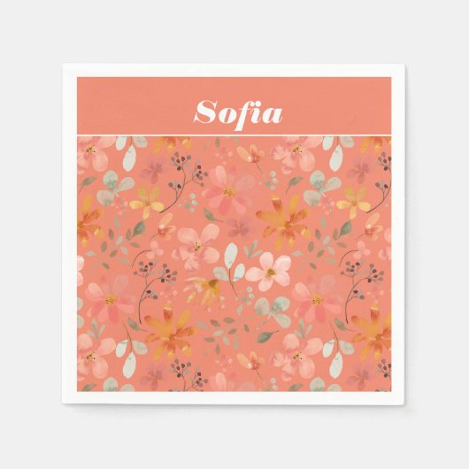 Botanische waterverf patroon aangepaste sinaasappe servet (Voorkant)