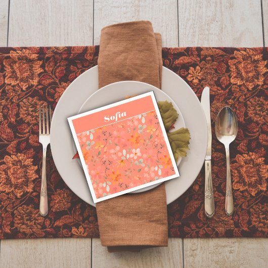 Botanische waterverf patroon aangepaste sinaasappe servet