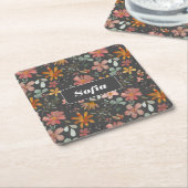 Botanische waterverf patroon op maat grijs kartonnen onderzetters (Schuin)