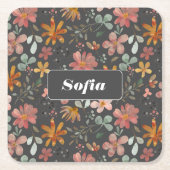 Botanische waterverf patroon op maat grijs kartonnen onderzetters (Voorkant)