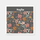 Botanische waterverf patroon op maat grijs servet (Voorkant)