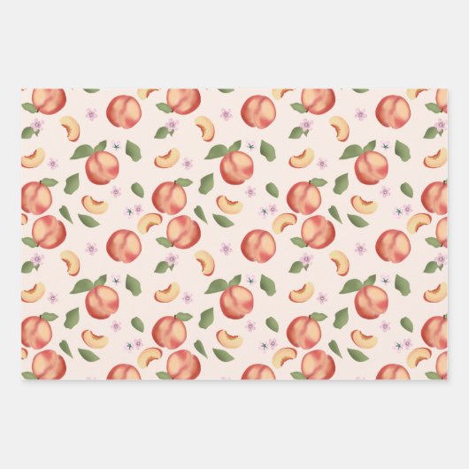 Botanische Waterverf Perziken & Bloesems Inpakpapier Vel (Voorkant)