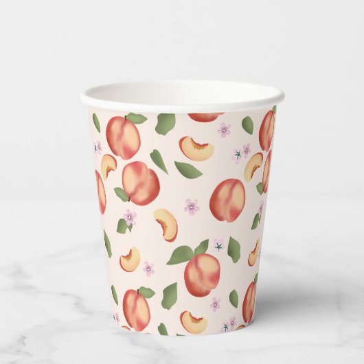Botanische Waterverf Perziken & Bloesems Papieren Bekers (Achterkant)