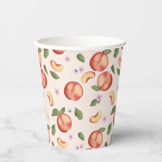 Botanische Waterverf Perziken & Bloesems Papieren Bekers (Voorkant)