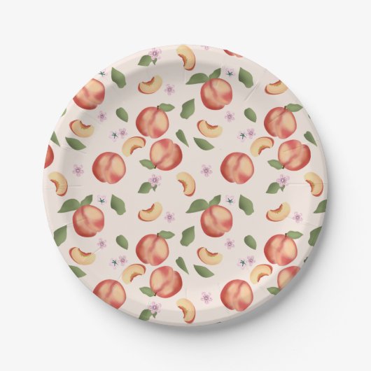 Botanische Waterverf Perziken & Bloesems Papieren Bordje (Voorkant)