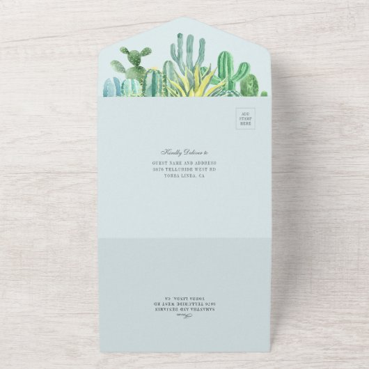 Botanische Waterverf Planten Moderne bruiloft All In One Uitnodiging (Buitenkant)