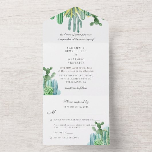 Botanische Waterverf Planten Moderne bruiloft All In One Uitnodiging (Binnen)