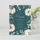 Botanische Waterverf Pompoen Thanksgiving Diner Kaart (Staand voorkant)