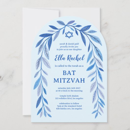 Botanische Waterverf QR Code Bar Bat Mitswa Boog Kaart (Voorkant)