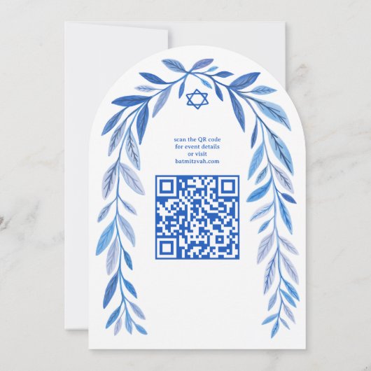 Botanische Waterverf QR Code Bar Bat Mitswa Boog Kaart (Achterkant)