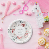 Botanische Waterverf Roos Tuin bruiloft Papieren Bordje (Feest)