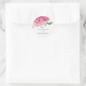Botanische Waterverf Roze Bloemen Bruiloft Ronde Sticker (Tas)