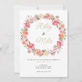 Botanische waterverf roze bloemenherfst bruiloft kaart (Voorkant)