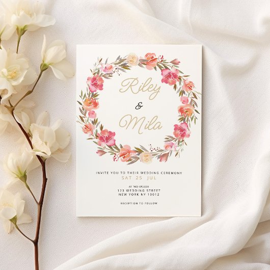 Botanische waterverf roze bloemenherfst bruiloft kaart