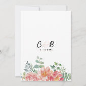 Botanische waterverf roze groene bloemenbruiloft kaart (Achterkant)