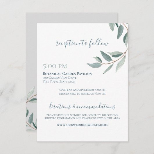 Botanische Waterverf Sage en Dusty Blue Vine info Informatiekaartje (Voorkant / Achterkant)