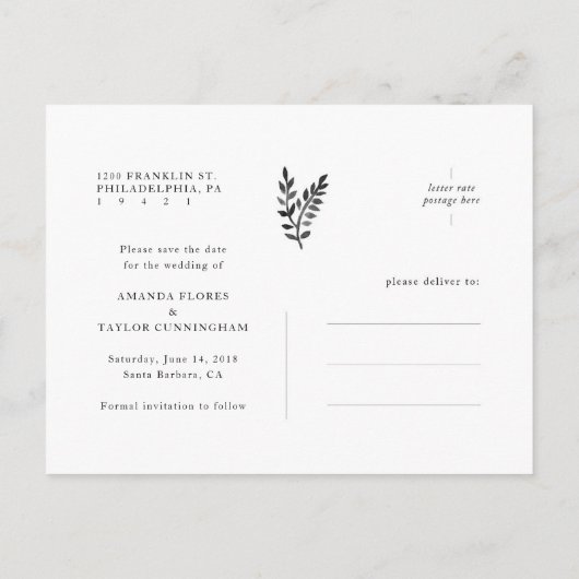 Botanische Waterverf Sla de datum op Aankondigingskaart (Achterkant)