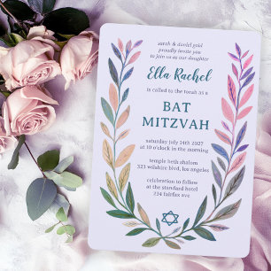 Botanische waterverf Ster van David Bar Bat Mitzva Kaart