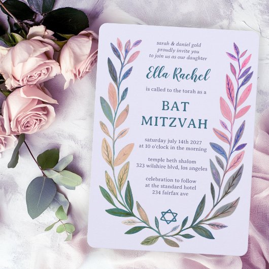 Botanische waterverf Ster van David Bar Bat Mitzva Kaart