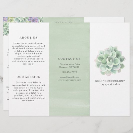 Botanische Waterverf Succulente drievoudige brochu (Voorkant / Achterkant)