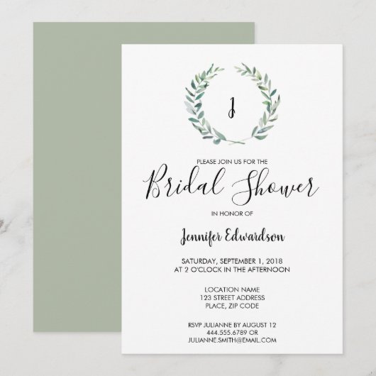 Botanische waterverf tak monogram Vrijgezellenfees Kaart (Voorkant / Achterkant)