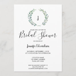 Botanische waterverf tak monogram Vrijgezellenfees Kaart