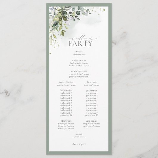 Botanische Waterverf van Floral Programmakaart (Achterkant)