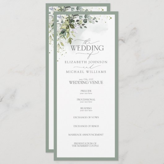 Botanische Waterverf van Floral Programmakaart (Voorkant / Achterkant)