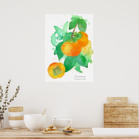 Botanische Waterverf van Persimmon Fruit Poster (Keuken)