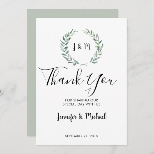 Botanische waterverf verlaat bruiloft bedankje feestdagenkaart (Voorkant / Achterkant)