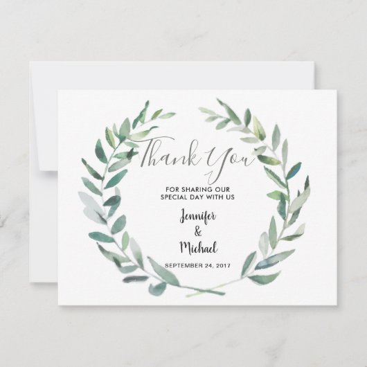 Botanische waterverf verlaat bruiloft bedankje feestdagenkaart (Voorkant)