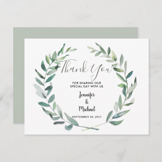 Botanische waterverf verlaat bruiloft bedankje feestdagenkaart (Voorkant / Achterkant)