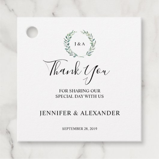 Botanische waterverf verlaat Dank je bruiloft Bedankjes Labels (Voorkant)