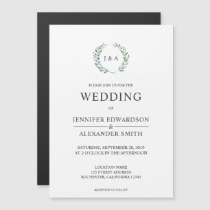 Botanische waterverf verlaat monogram bruiloft magnetische uitnodiging