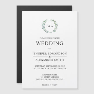 Botanische waterverf verlaat monogram bruiloft magnetische uitnodiging