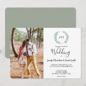 Botanische waterverf verlaat monogram foto Weddens Kaart (Voorkant / Achterkant)