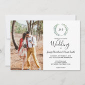 Botanische waterverf verlaat monogram foto Weddens Kaart (Voorkant)